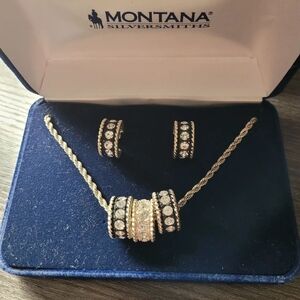 Montana Silversmiths Gold-Tone Crystal Accent Necklace and Hoop Earrings Set